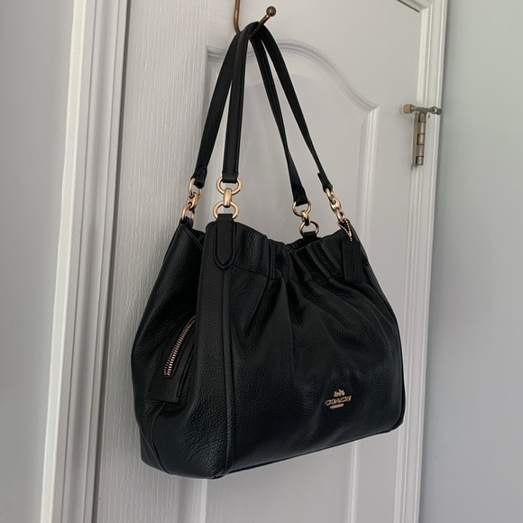 NWOT COACH Maya Leather Shoulder Bag black gold hardware logo pebble - Picture 8 of 16